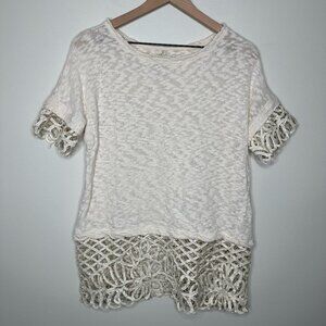 ANTHROPOLOGIE Saturday Sunday Crochet Knit Cream Blouse / Size M